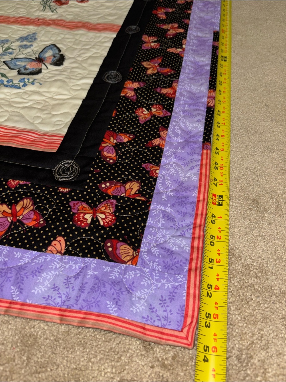 Handmade Butterfly Floral Quilted Table Runner in Purple and Black 54 in long - Picture 2 of 5